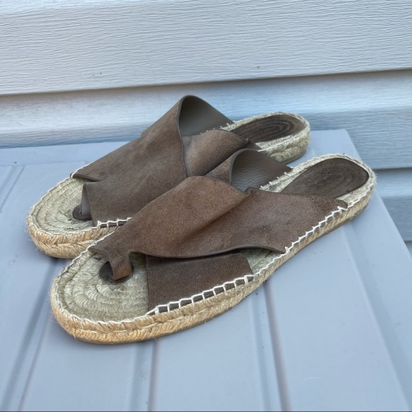 VINCE Carlita Suede Espadrille Slide Sandals Taupe Brown Color Size 10 Women’s - Picture 2 of 12